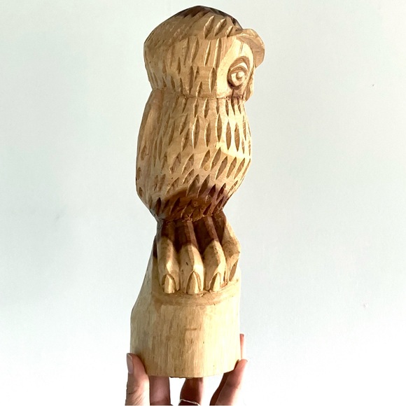 Vintage hand carved wooden owl statue figure shelf decor - Picture 3 of 5